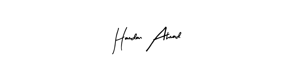 if you are searching for the best signature style for your name Hamdan Ahmad. so please give up your signature search. here we have designed multiple signature styles  using Arty Signature. Hamdan Ahmad signature style 8 images and pictures png