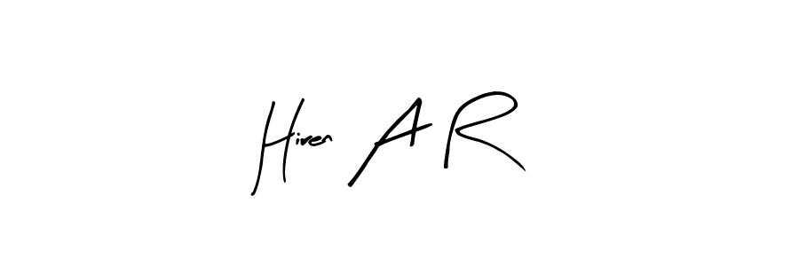 Design your own signature with our free online signature maker. With this signature software, you can create a handwritten (Arty Signature) signature for name Hiren A R. Hiren A R signature style 8 images and pictures png