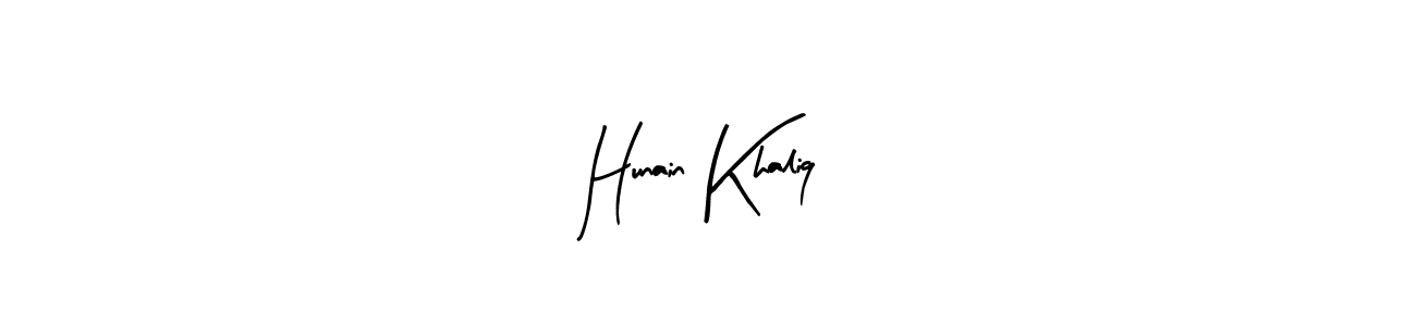 The best way (Arty Signature) to make a short signature is to pick only two or three words in your name. The name Hunain Khaliq include a total of six letters. For converting this name. Hunain Khaliq signature style 8 images and pictures png