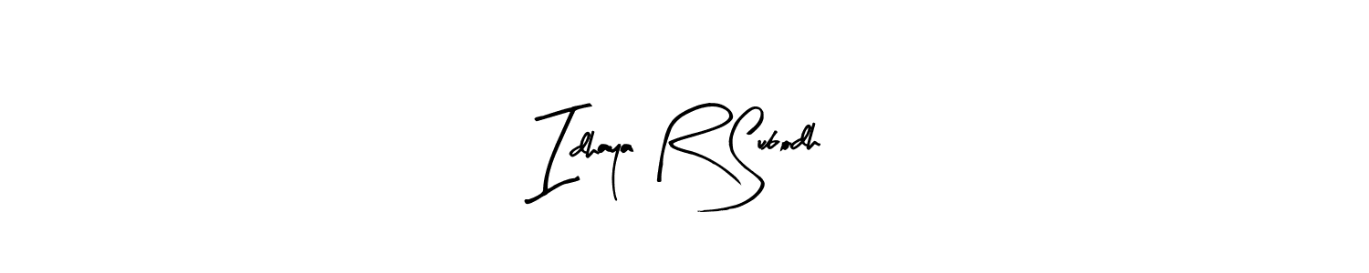 How to make Idhaya R Subodh name signature. Use Arty Signature style for creating short signs online. This is the latest handwritten sign. Idhaya R Subodh signature style 8 images and pictures png