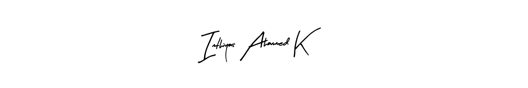 The best way (Arty Signature) to make a short signature is to pick only two or three words in your name. The name Imthiyas Ahammed K include a total of six letters. For converting this name. Imthiyas Ahammed K signature style 8 images and pictures png