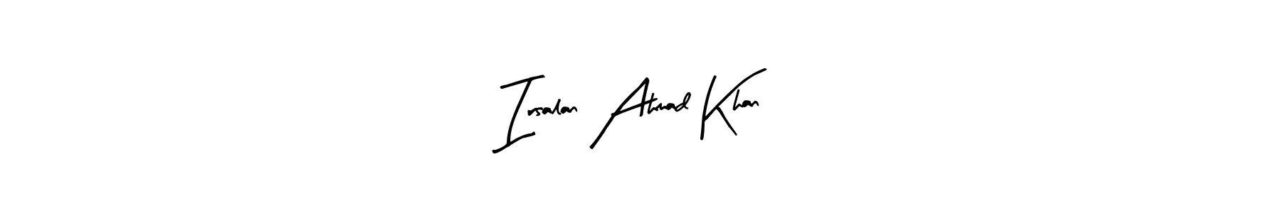 How to make Irsalan Ahmad Khan name signature. Use Arty Signature style for creating short signs online. This is the latest handwritten sign. Irsalan Ahmad Khan signature style 8 images and pictures png