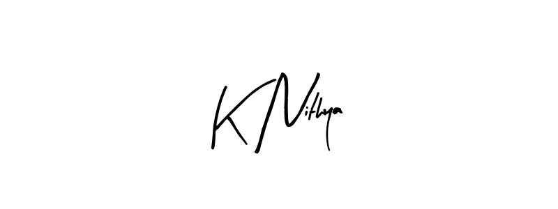 How to make K Nithya name signature. Use Arty Signature style for creating short signs online. This is the latest handwritten sign. K Nithya signature style 8 images and pictures png