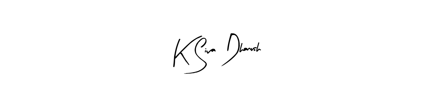 The best way (Arty Signature) to make a short signature is to pick only two or three words in your name. The name K Siva Dhanush include a total of six letters. For converting this name. K Siva Dhanush signature style 8 images and pictures png