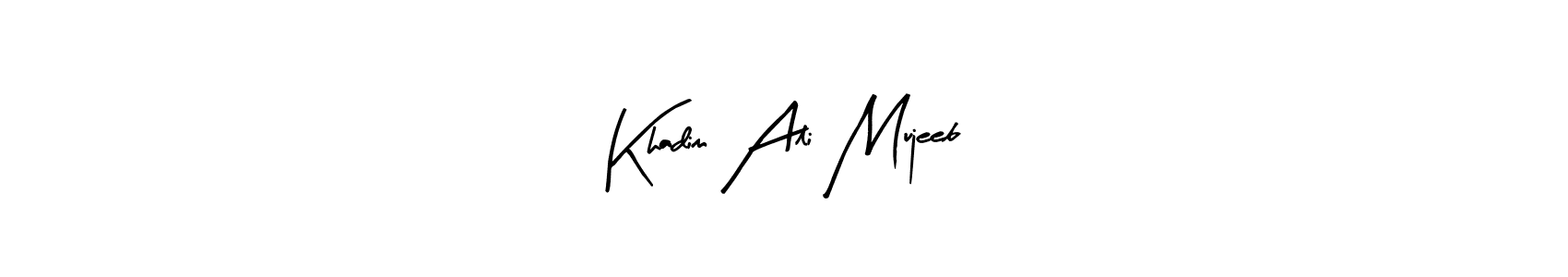 Arty Signature is a professional signature style that is perfect for those who want to add a touch of class to their signature. It is also a great choice for those who want to make their signature more unique. Get Khadim Ali Mujeeb name to fancy signature for free. Khadim Ali Mujeeb signature style 8 images and pictures png