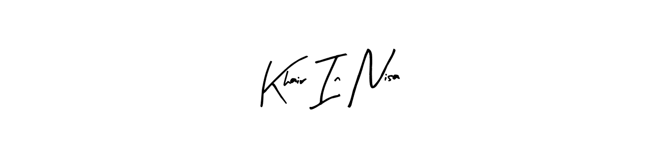 Also You can easily find your signature by using the search form. We will create Khair In Nisa name handwritten signature images for you free of cost using Arty Signature sign style. Khair In Nisa signature style 8 images and pictures png