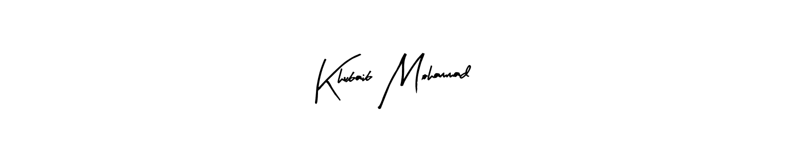 Arty Signature is a professional signature style that is perfect for those who want to add a touch of class to their signature. It is also a great choice for those who want to make their signature more unique. Get Khubaib Mohammad name to fancy signature for free. Khubaib Mohammad signature style 8 images and pictures png