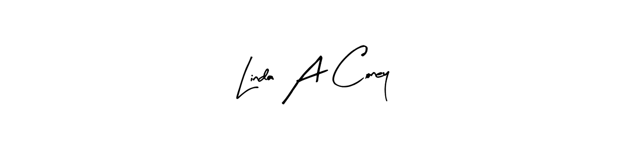 How to make Linda A Coney name signature. Use Arty Signature style for creating short signs online. This is the latest handwritten sign. Linda A Coney signature style 8 images and pictures png