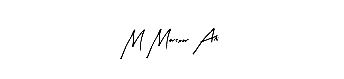 The best way (Arty Signature) to make a short signature is to pick only two or three words in your name. The name M Mansoor Ali include a total of six letters. For converting this name. M Mansoor Ali signature style 8 images and pictures png