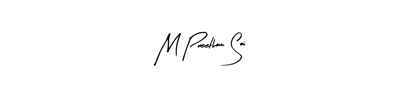 The best way (Arty Signature) to make a short signature is to pick only two or three words in your name. The name M Preetham Sai include a total of six letters. For converting this name. M Preetham Sai signature style 8 images and pictures png