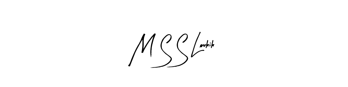 Similarly Arty Signature is the best handwritten signature design. Signature creator online .You can use it as an online autograph creator for name M S S Loukik. M S S Loukik signature style 8 images and pictures png