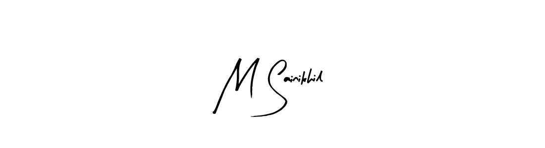 if you are searching for the best signature style for your name M Sainikhil. so please give up your signature search. here we have designed multiple signature styles  using Arty Signature. M Sainikhil signature style 8 images and pictures png