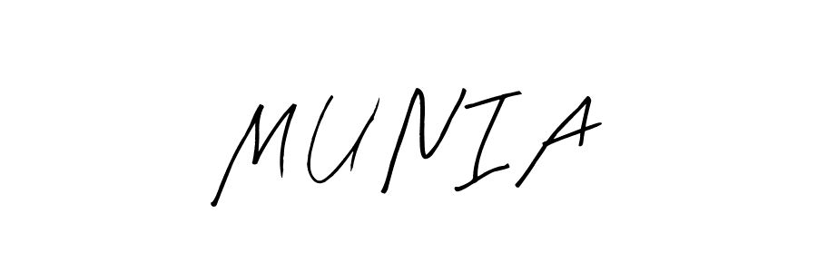 The best way (Arty Signature) to make a short signature is to pick only two or three words in your name. The name M U N I A include a total of six letters. For converting this name. M U N I A signature style 8 images and pictures png