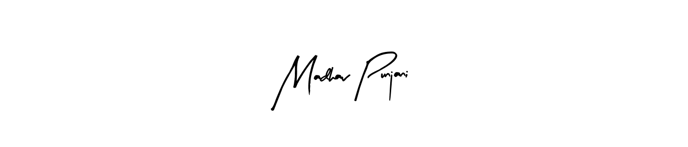 How to make Madhav Punjani name signature. Use Arty Signature style for creating short signs online. This is the latest handwritten sign. Madhav Punjani signature style 8 images and pictures png