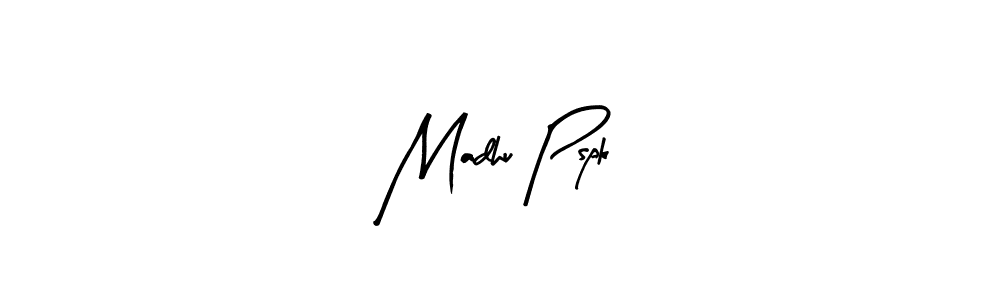 The best way (Arty Signature) to make a short signature is to pick only two or three words in your name. The name Madhu Pspk include a total of six letters. For converting this name. Madhu Pspk signature style 8 images and pictures png