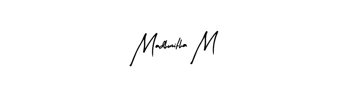 Use a signature maker to create a handwritten signature online. With this signature software, you can design (Arty Signature) your own signature for name Madhumitha M. Madhumitha M signature style 8 images and pictures png