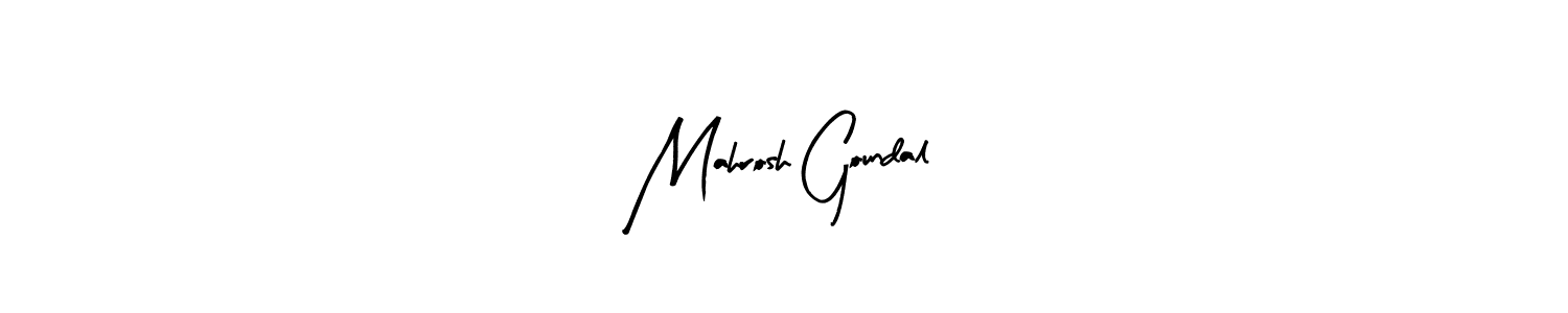 The best way (Arty Signature) to make a short signature is to pick only two or three words in your name. The name Mahrosh Goundal include a total of six letters. For converting this name. Mahrosh Goundal signature style 8 images and pictures png
