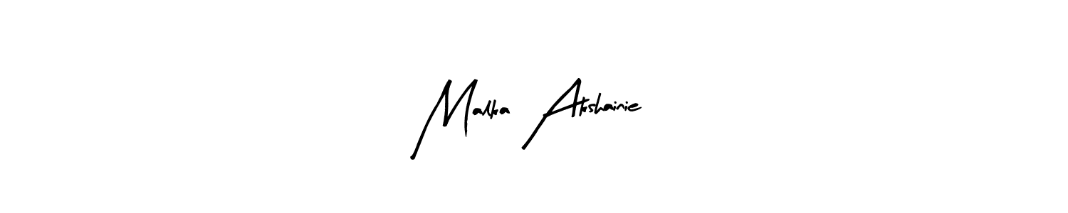 Arty Signature is a professional signature style that is perfect for those who want to add a touch of class to their signature. It is also a great choice for those who want to make their signature more unique. Get Malka Akshainie name to fancy signature for free. Malka Akshainie signature style 8 images and pictures png
