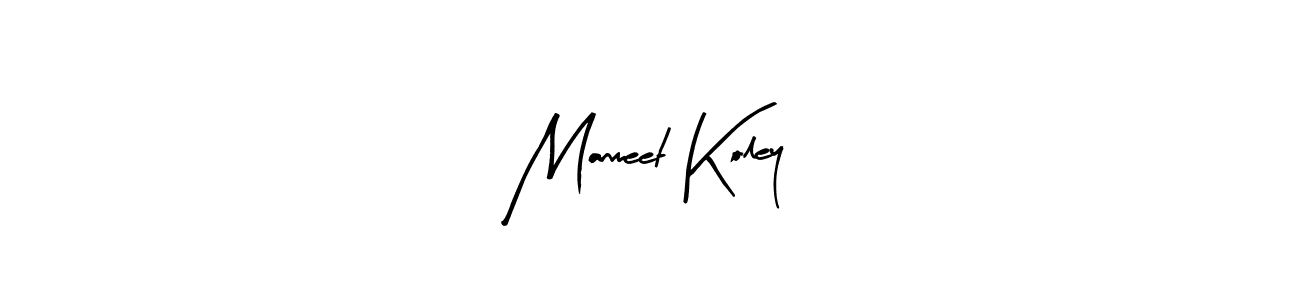 Arty Signature is a professional signature style that is perfect for those who want to add a touch of class to their signature. It is also a great choice for those who want to make their signature more unique. Get Manmeet Koley name to fancy signature for free. Manmeet Koley signature style 8 images and pictures png