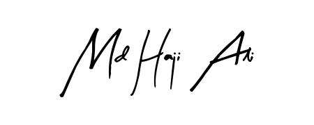 A sleek calligraphic signature for name Md Haji Ali utilizing Arty Signature styling. Great for adding personal signatures to photos and art. Md Haji Ali signature style 8 images and pictures png