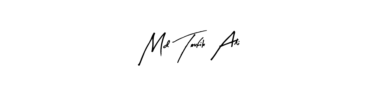 The best way (Arty Signature) to make a short signature is to pick only two or three words in your name. The name Md Toufik Ali include a total of six letters. For converting this name. Md Toufik Ali signature style 8 images and pictures png