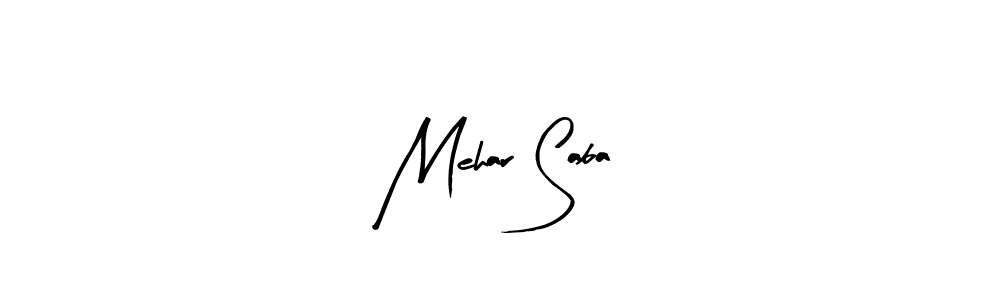 Arty Signature is a professional signature style that is perfect for those who want to add a touch of class to their signature. It is also a great choice for those who want to make their signature more unique. Get Mehar Saba name to fancy signature for free. Mehar Saba signature style 8 images and pictures png