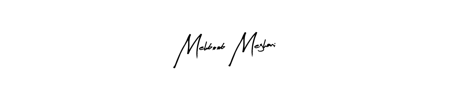 How to make Mehboob Meghani name signature. Use Arty Signature style for creating short signs online. This is the latest handwritten sign. Mehboob Meghani signature style 8 images and pictures png
