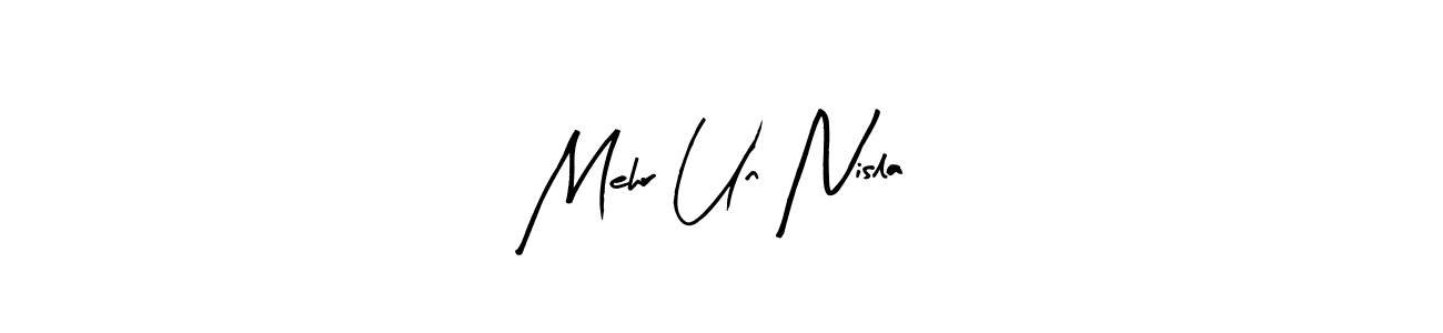 Here are the top 10 professional signature styles for the name Mehr Un Nisla. These are the best autograph styles you can use for your name. Mehr Un Nisla signature style 8 images and pictures png