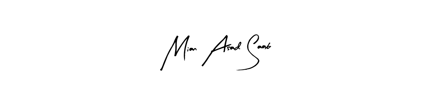 The best way (Arty Signature) to make a short signature is to pick only two or three words in your name. The name Mian Asad Saab include a total of six letters. For converting this name. Mian Asad Saab signature style 8 images and pictures png