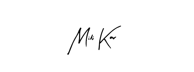 The best way (Arty Signature) to make a short signature is to pick only two or three words in your name. The name Mili Kar include a total of six letters. For converting this name. Mili Kar signature style 8 images and pictures png