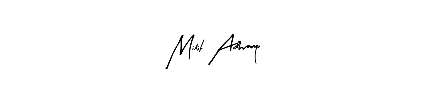 Milit Adhvaryu stylish signature style. Best Handwritten Sign (Arty Signature) for my name. Handwritten Signature Collection Ideas for my name Milit Adhvaryu. Milit Adhvaryu signature style 8 images and pictures png