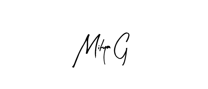 The best way (Arty Signature) to make a short signature is to pick only two or three words in your name. The name Mitya G include a total of six letters. For converting this name. Mitya G signature style 8 images and pictures png