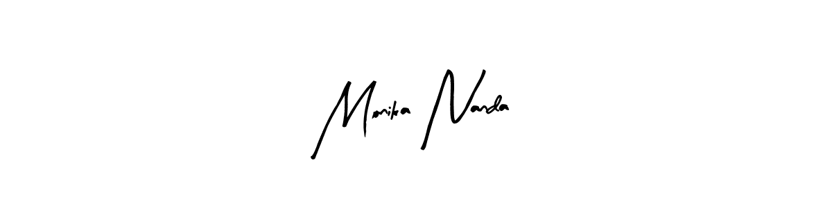 Arty Signature is a professional signature style that is perfect for those who want to add a touch of class to their signature. It is also a great choice for those who want to make their signature more unique. Get Monika Nanda name to fancy signature for free. Monika Nanda signature style 8 images and pictures png
