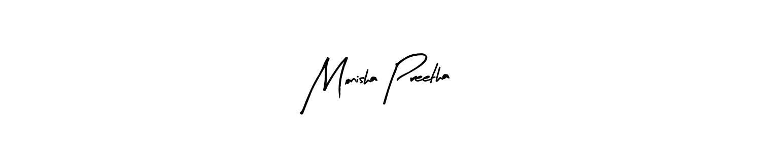 The best way (Arty Signature) to make a short signature is to pick only two or three words in your name. The name Monisha Preetha include a total of six letters. For converting this name. Monisha Preetha signature style 8 images and pictures png