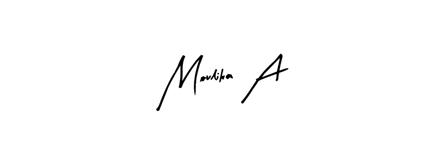 Arty Signature is a professional signature style that is perfect for those who want to add a touch of class to their signature. It is also a great choice for those who want to make their signature more unique. Get Moulika A name to fancy signature for free. Moulika A signature style 8 images and pictures png