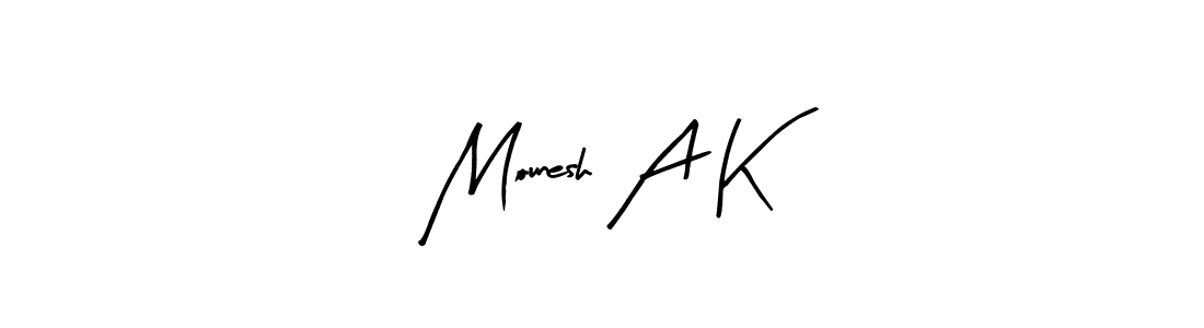 Arty Signature is a professional signature style that is perfect for those who want to add a touch of class to their signature. It is also a great choice for those who want to make their signature more unique. Get Mounesh A K name to fancy signature for free. Mounesh A K signature style 8 images and pictures png