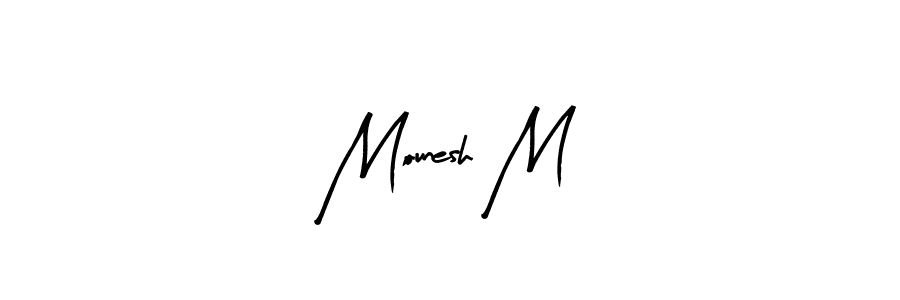 The best way (Arty Signature) to make a short signature is to pick only two or three words in your name. The name Mounesh M include a total of six letters. For converting this name. Mounesh M signature style 8 images and pictures png