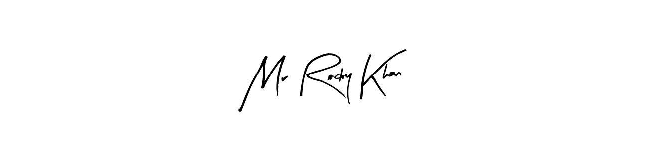 Similarly Arty Signature is the best handwritten signature design. Signature creator online .You can use it as an online autograph creator for name Mr Rocky Khan. Mr Rocky Khan signature style 8 images and pictures png