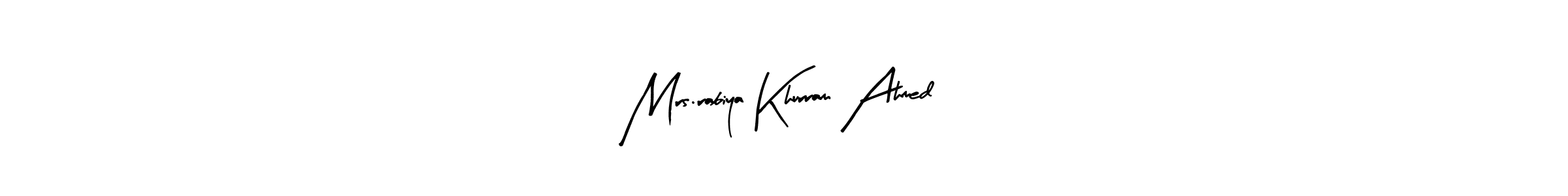 This is the best signature style for the Mrs.rabiya Khurram Ahmed name. Also you like these signature font (Arty Signature). Mix name signature. Mrs.rabiya Khurram Ahmed signature style 8 images and pictures png