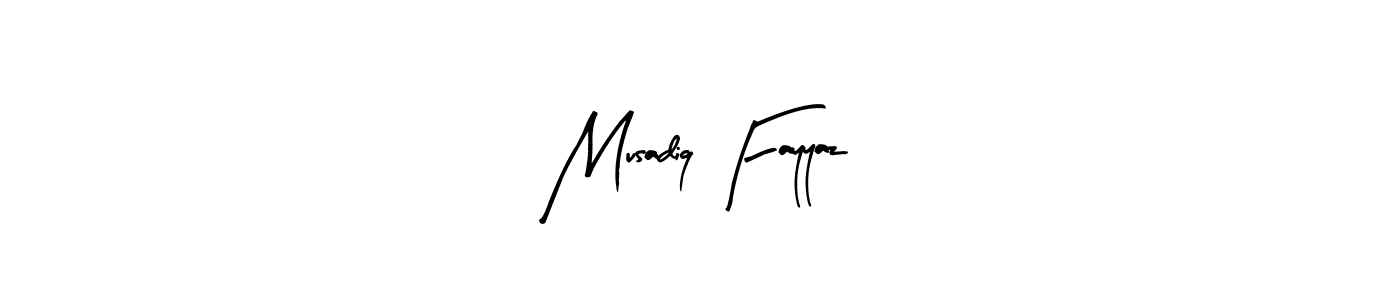 Use a signature maker to create a handwritten signature online. With this signature software, you can design (Arty Signature) your own signature for name Musadiq Fayyaz. Musadiq Fayyaz signature style 8 images and pictures png