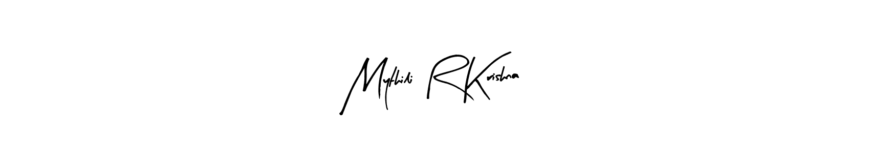 The best way (Arty Signature) to make a short signature is to pick only two or three words in your name. The name Mythili R Krishna include a total of six letters. For converting this name. Mythili R Krishna signature style 8 images and pictures png