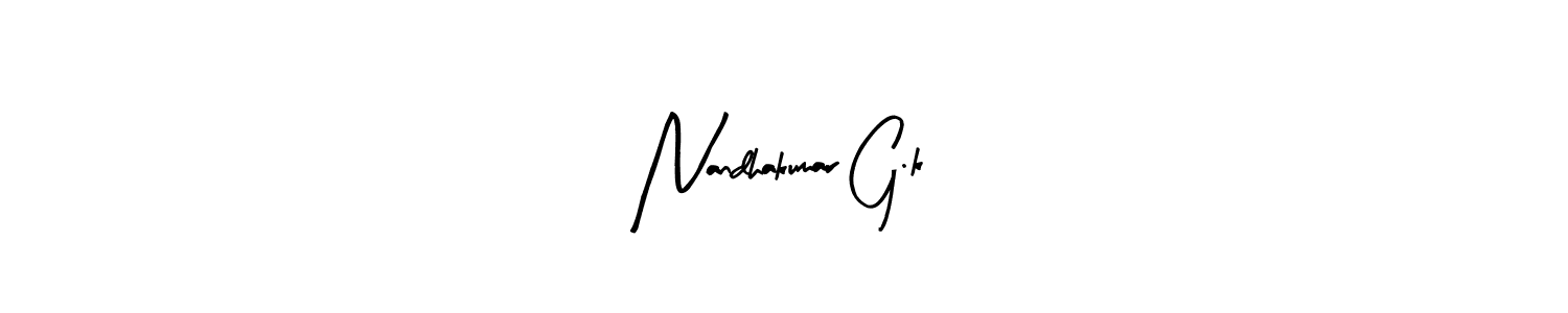 The best way (Arty Signature) to make a short signature is to pick only two or three words in your name. The name Nandhakumar G.k include a total of six letters. For converting this name. Nandhakumar G.k signature style 8 images and pictures png