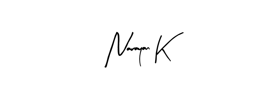 The best way (Arty Signature) to make a short signature is to pick only two or three words in your name. The name Narayan K include a total of six letters. For converting this name. Narayan K signature style 8 images and pictures png