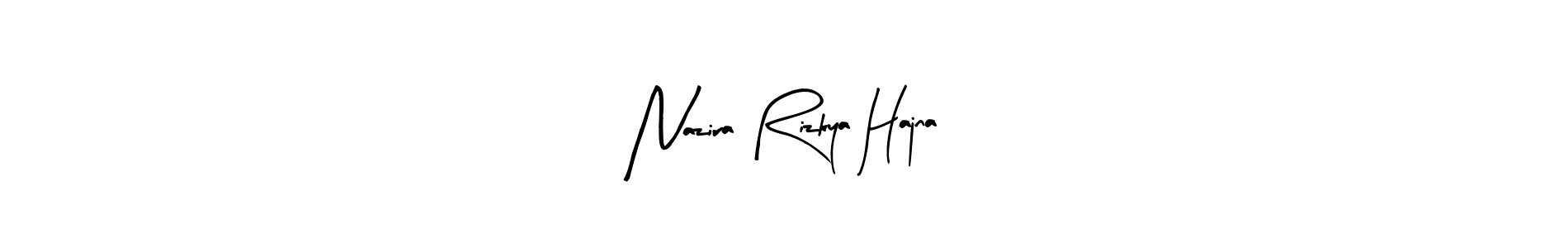 The best way (Arty Signature) to make a short signature is to pick only two or three words in your name. The name Nazira Rizkya Hajna include a total of six letters. For converting this name. Nazira Rizkya Hajna signature style 8 images and pictures png