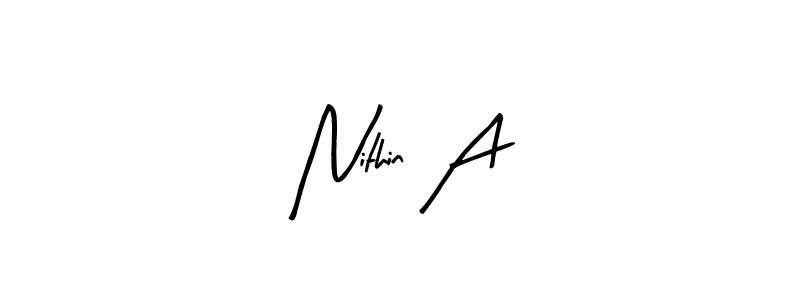 if you are searching for the best signature style for your name Nithin A. so please give up your signature search. here we have designed multiple signature styles  using Arty Signature. Nithin A signature style 8 images and pictures png