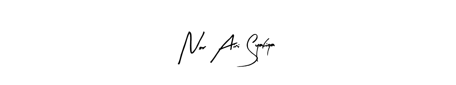Arty Signature is a professional signature style that is perfect for those who want to add a touch of class to their signature. It is also a great choice for those who want to make their signature more unique. Get Nor Aini Syafiqa name to fancy signature for free. Nor Aini Syafiqa signature style 8 images and pictures png
