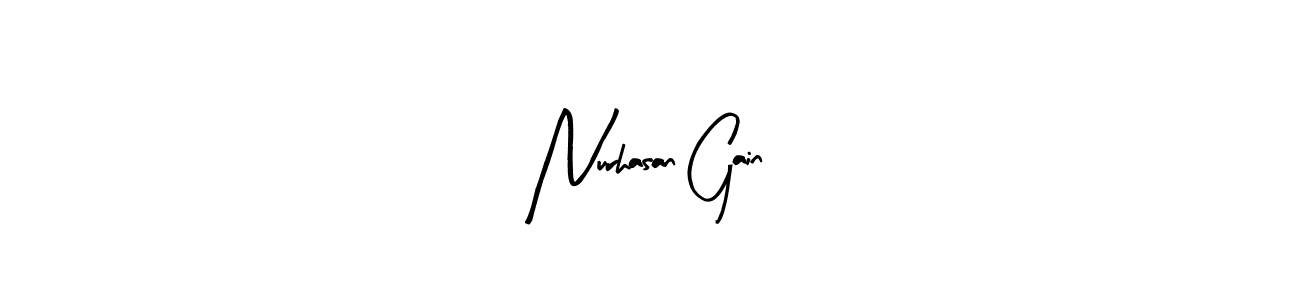 The best way (Arty Signature) to make a short signature is to pick only two or three words in your name. The name Nurhasan Gain include a total of six letters. For converting this name. Nurhasan Gain signature style 8 images and pictures png