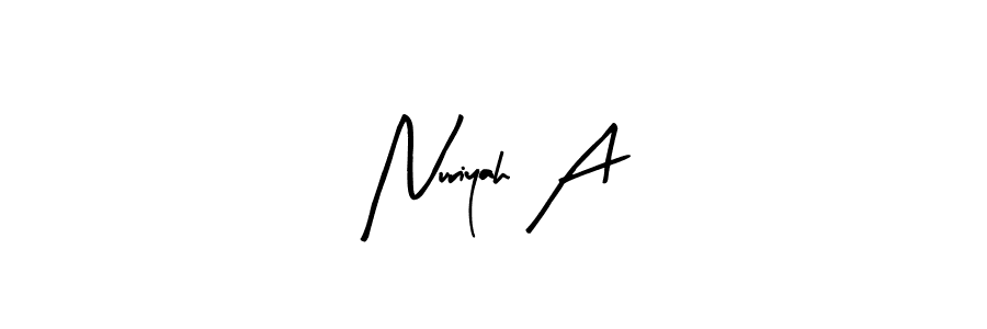 if you are searching for the best signature style for your name Nuriyah A. so please give up your signature search. here we have designed multiple signature styles  using Arty Signature. Nuriyah A signature style 8 images and pictures png