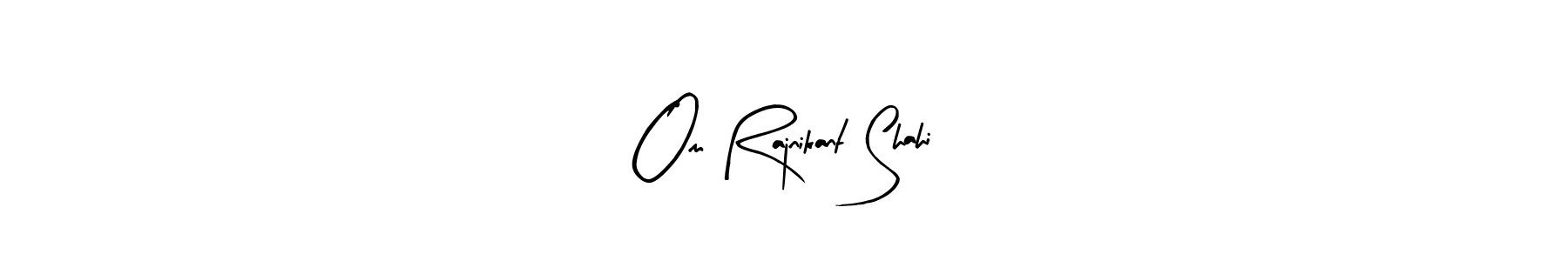 The best way (Arty Signature) to make a short signature is to pick only two or three words in your name. The name Om Rajnikant Shahi include a total of six letters. For converting this name. Om Rajnikant Shahi signature style 8 images and pictures png