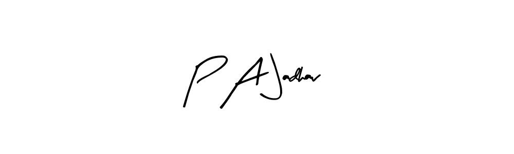 if you are searching for the best signature style for your name P A Jadhav. so please give up your signature search. here we have designed multiple signature styles  using Arty Signature. P A Jadhav signature style 8 images and pictures png